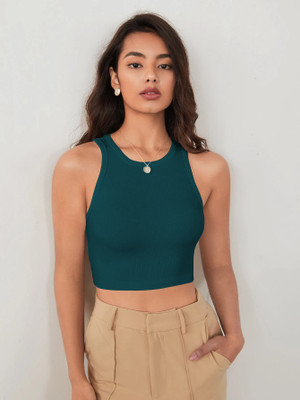 METRONAUT Casual Solid Women Dark Green Top