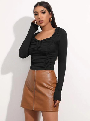 TRACEY Casual Solid Women Black Top