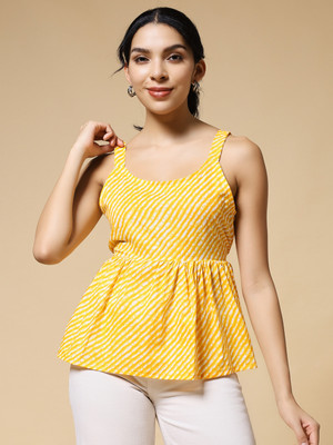 Istyle Can Casual Chevron/Zig Zag Women Yellow Top