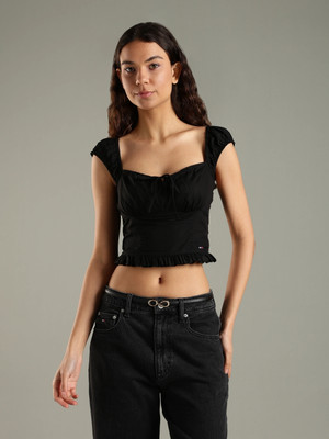TOMMY HILFIGER Casual Solid Women Black Top