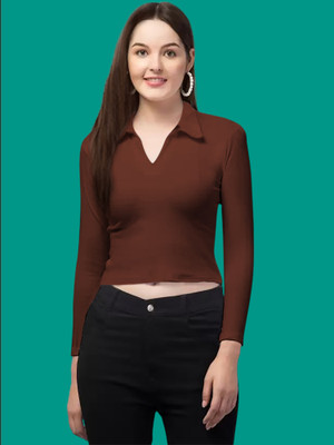 Maheshvi Casual Solid Women Brown Top