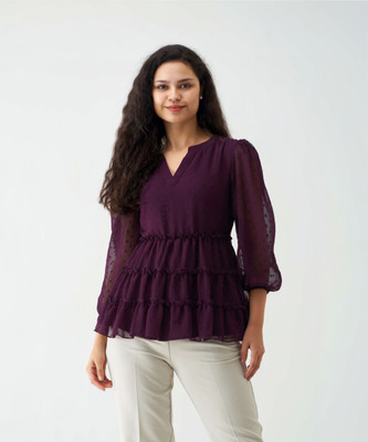 AASK Casual Self Design Women Purple Top