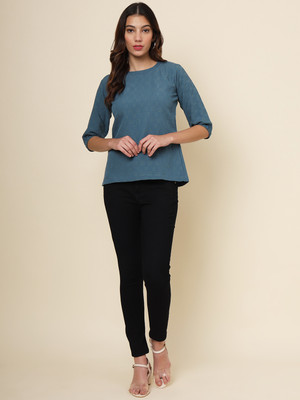 Sofisty Casual Self Design Women Blue Top