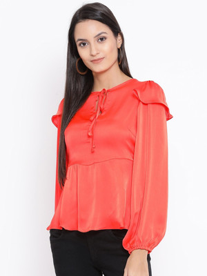OXOLLOXO Casual Full Sleeve Solid Women Orange Top