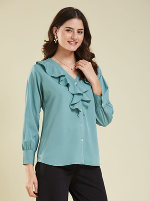 J TURRITOPSIS Casual Solid Women Green Top