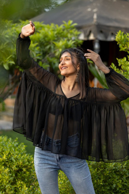 Annie attire Party Solid Women Black Top