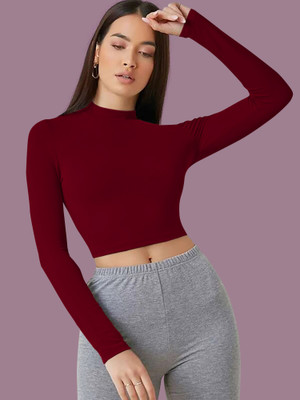 NAVYANKAA Casual Solid Women Maroon Top