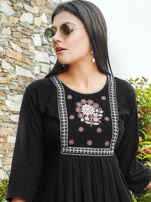 NeeModa Casual Embroidered Women Black Top