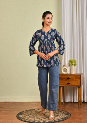 Saaviyo Casual Printed Women Dark Blue Top