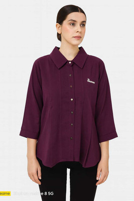 Leopard Women Solid Festive Maroon Shirt