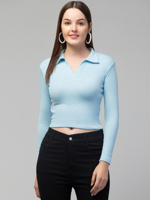 swaggish Casual Solid Women Light Blue Top
