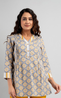 Soaring High Casual Floral Print Women Yellow, Grey, White Top