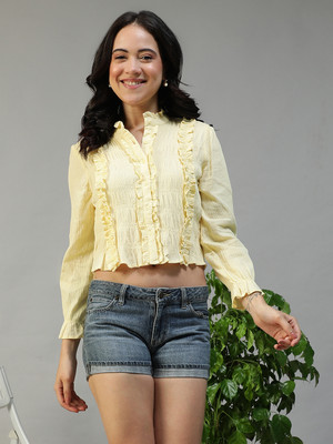 OXOLLOXO Casual Self Design Women Yellow Top