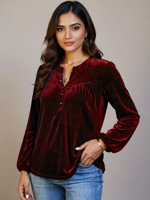 SHAAHEEROOTS Casual Solid Women Maroon Top