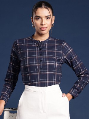 Hancock Formal Checkered Women Dark Blue Top