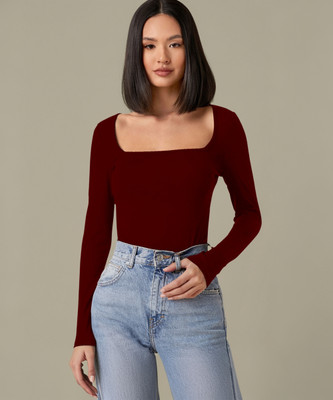 Dream Beauty Fashion Casual Solid Women Maroon Top