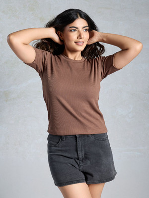 Dressberry Casual Solid Women Brown Top