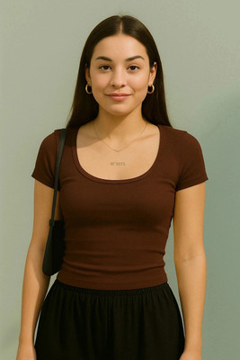 Rockwell Casual Solid Women Brown Top