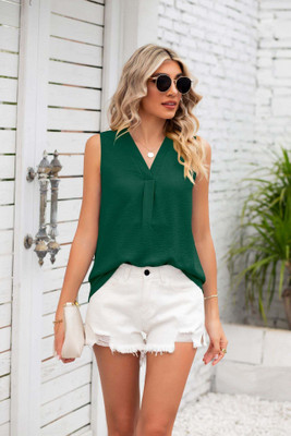 OUTZIDR Casual Solid Women Green Top