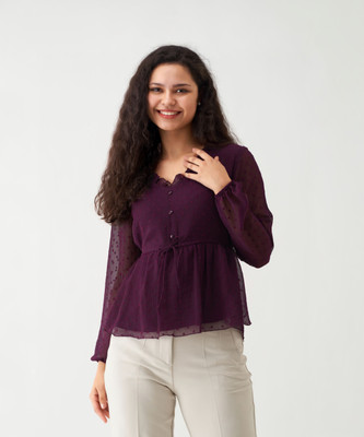 AASK Casual Self Design Women Purple Top