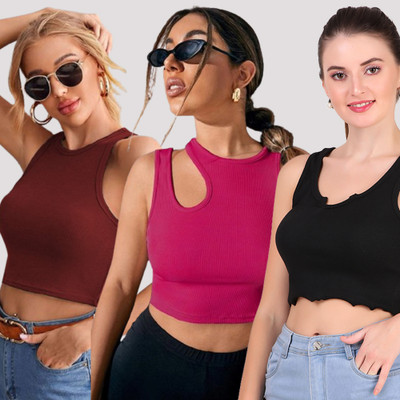 KIK33 Casual Solid Women Multicolor Top
