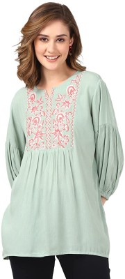 sandeep Casual Embellished Women Light Green Top