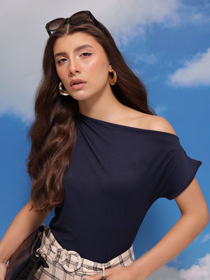CORSICA Casual Solid Women Blue Top