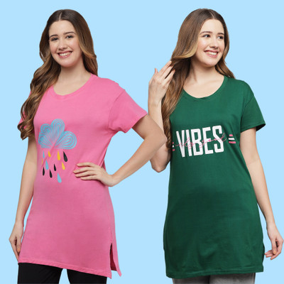 HEMLOCK Casual Printed Women Dark Green, Pink Top