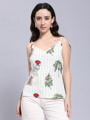 Jatsy Casual Floral Print Women White Top