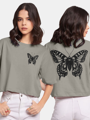 hkCreation Casual Graphic Print Women Grey Top