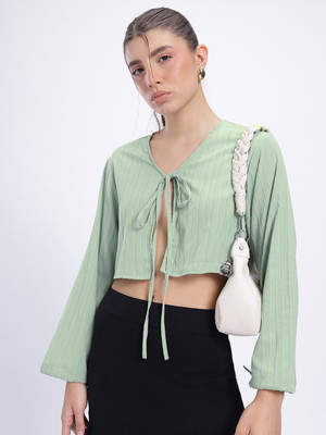 Glitchez Casual Solid Women Green Top