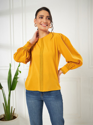 KIBO Casual Solid Women Yellow Top