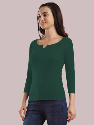 Kashonaa Casual Solid Women Dark Green Top