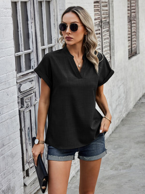 OUTZIDR Casual Solid Women Black Top