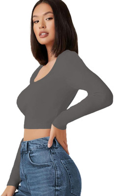 THE BLAZZE Casual Solid Women Grey Top