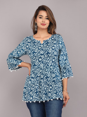 Glorry Creation Casual Floral Print Women Blue Top