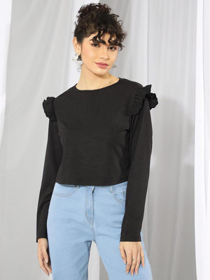 KOTTY Casual Solid Women Black Top