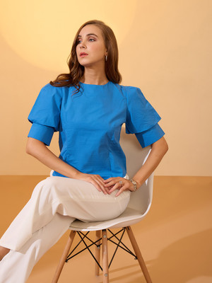 Globus Formal Solid Women Blue Top