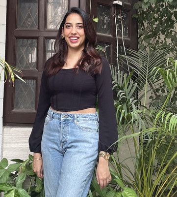 The Wink Label Casual Solid Women Black Top