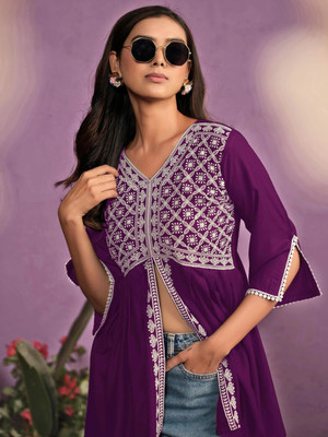 Youthnic Party Embellished Women Purple Top