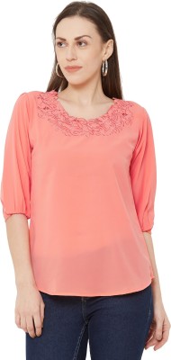 GO.4.IT Casual 3/4 Sleeve Embroidered Women Orange Top