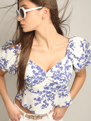 VERO MODA Casual Printed Women Blue, White Top