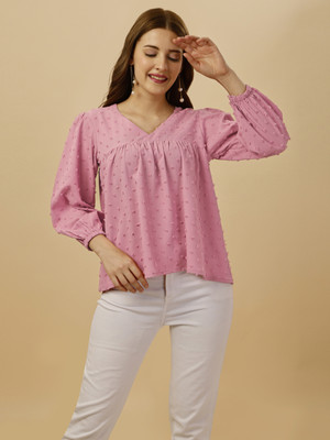 luzumbez Casual Self Design Women Pink Top