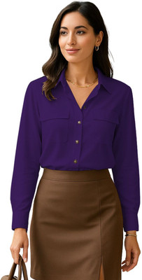 Leriya Fashion Casual Solid Women Purple Top