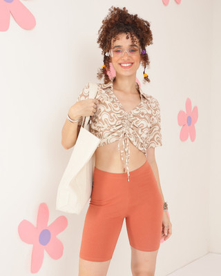 ADRIANA Party Printed Women Beige Top