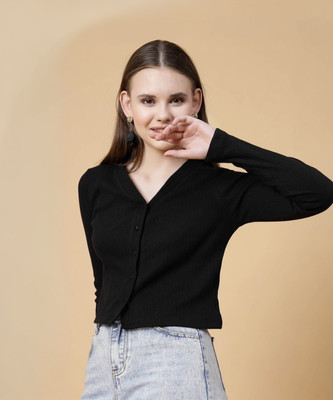 RIGO Casual Solid Women Black Top