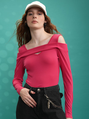 Tokyo Talkies Casual Solid Women Pink Top