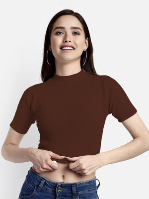 Dream Beauty Fashion Casual Solid Women Brown Top