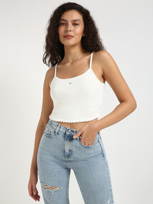 TOMMY HILFIGER Casual Solid Women White Top