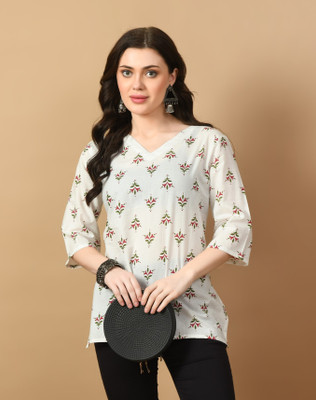 METRONAUT Casual Printed Women White Top